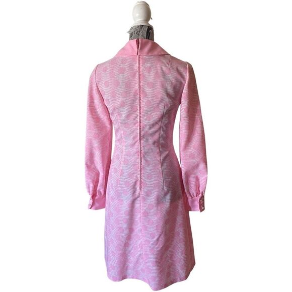 Vintage 60s Handmade Twee Coquette Print Peter Pan Collar Dress Pink - Picture 3 of 8
